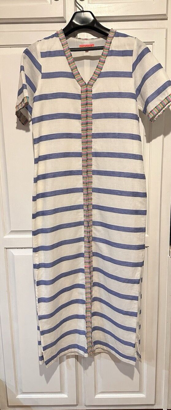 Vilagallo Linen Madison Maxi Dress Size 38 Striped Resort Coastal Vacation